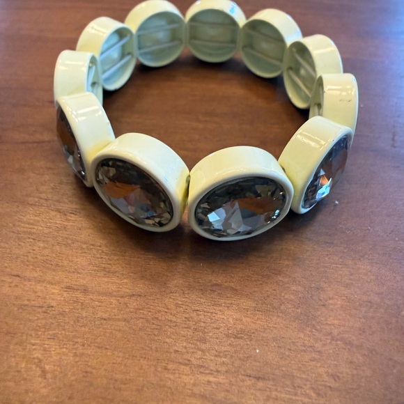 J CREW Brûlée Yellow with Quartz Brown gem Enamel elastic bracelet Stunning! EUC - Picture 2 of 3